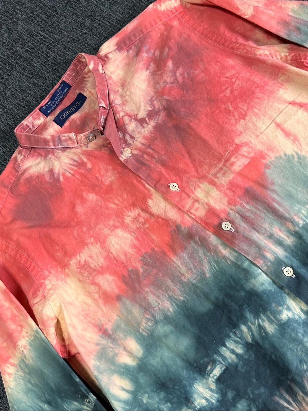 Vintage Generra Tie Dye Shirt Mens Medium 15-15.5 100% Cotton Pink Yellow 90s